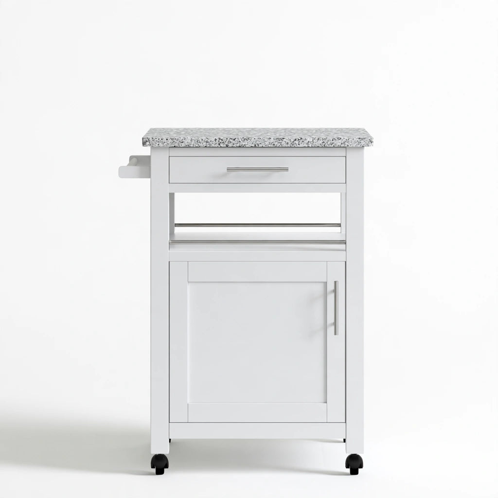 Desserte de cuisine mobile en bois, coloris blanc