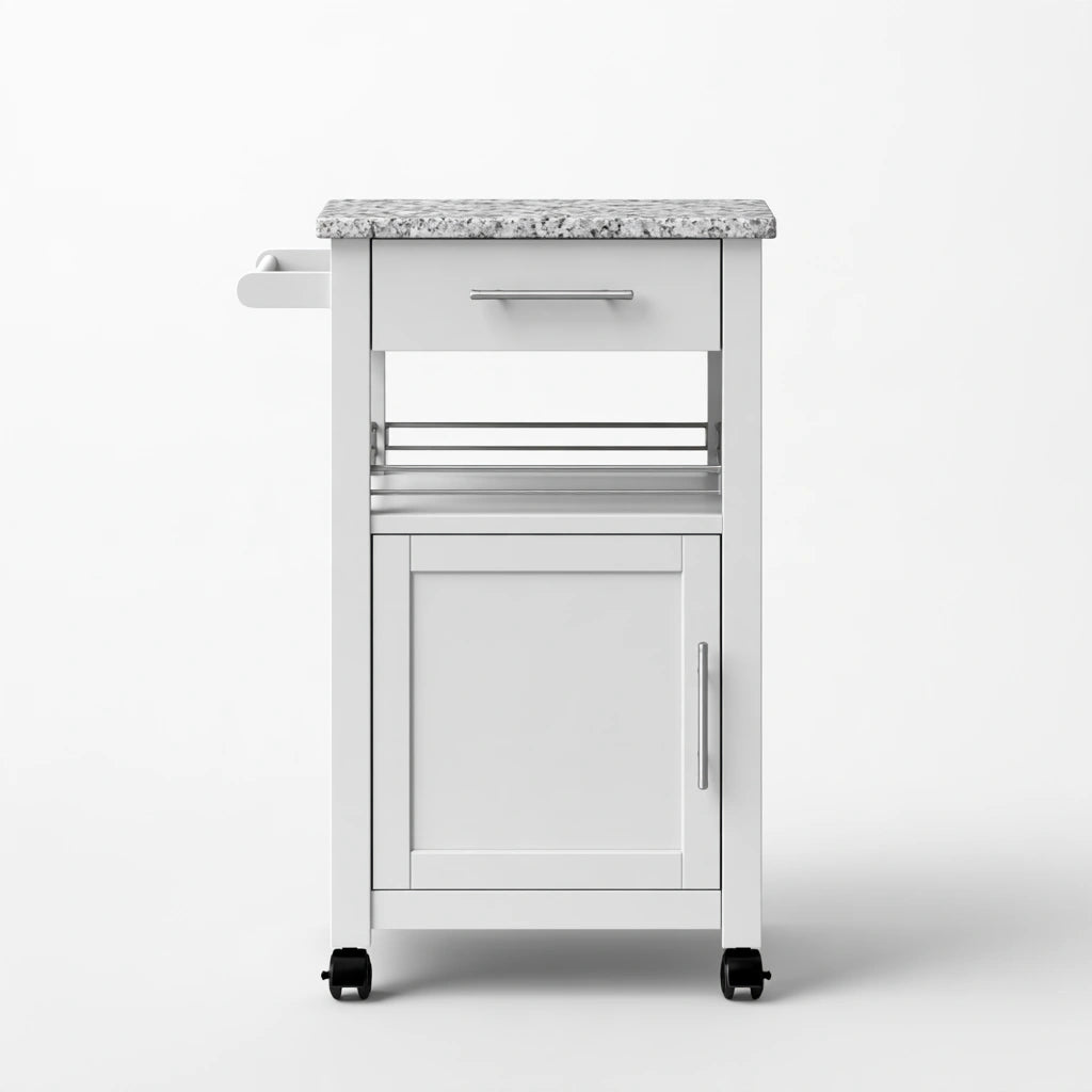 Desserte de cuisine mobile en bois, coloris blanc