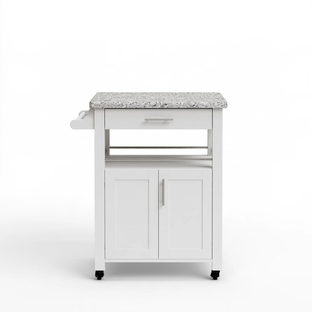 Desserte de cuisine mobile en bois, coloris blanc