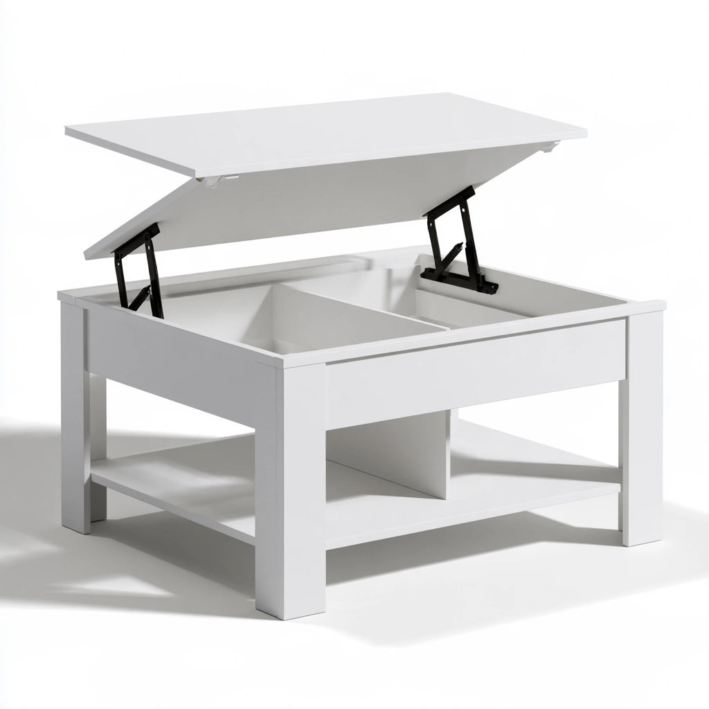 Table basse à plateau relevable en bois, coloris blanc