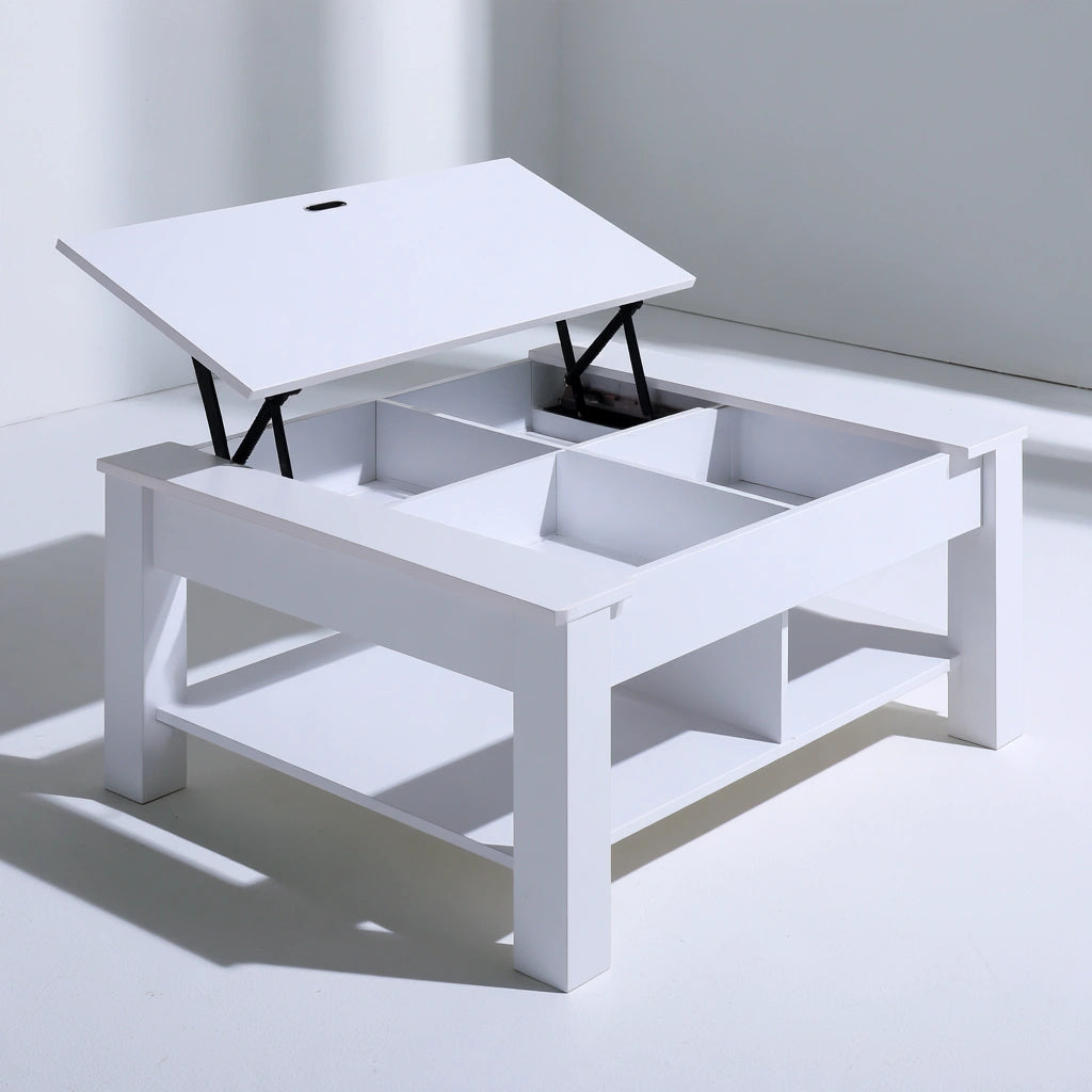 Table basse à plateau relevable en bois, coloris blanc