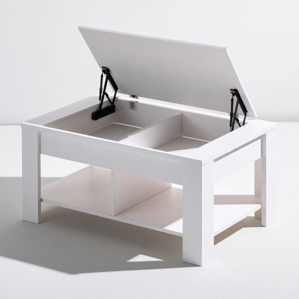 Table basse à plateau relevable en bois, coloris blanc