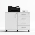 Armoire de bureau en bois sur roulettes, coloris noir et blanc