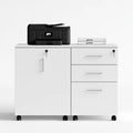 Armoire de bureau en bois sur roulettes, coloris noir et blanc