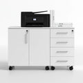 Armoire de bureau en bois sur roulettes, coloris noir et blanc