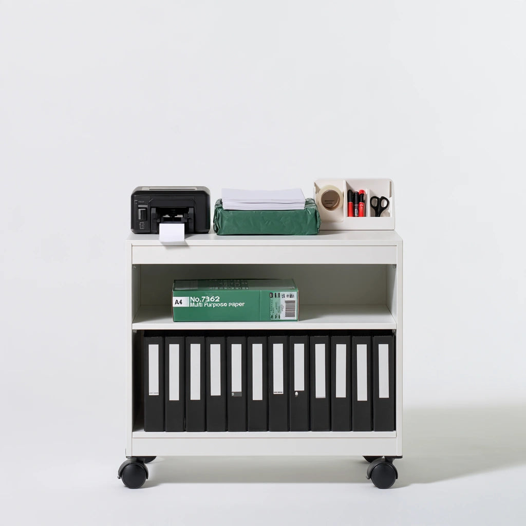 Chariot de rangement en bois sur roulettes, coloris blanc