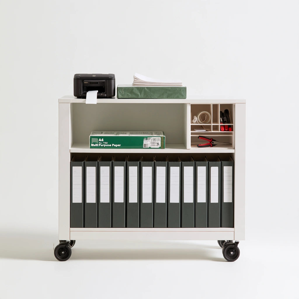 Chariot de rangement en bois sur roulettes, coloris blanc