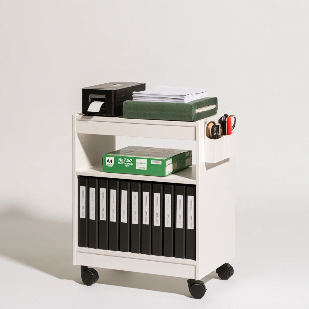 Chariot de rangement en bois sur roulettes, coloris blanc