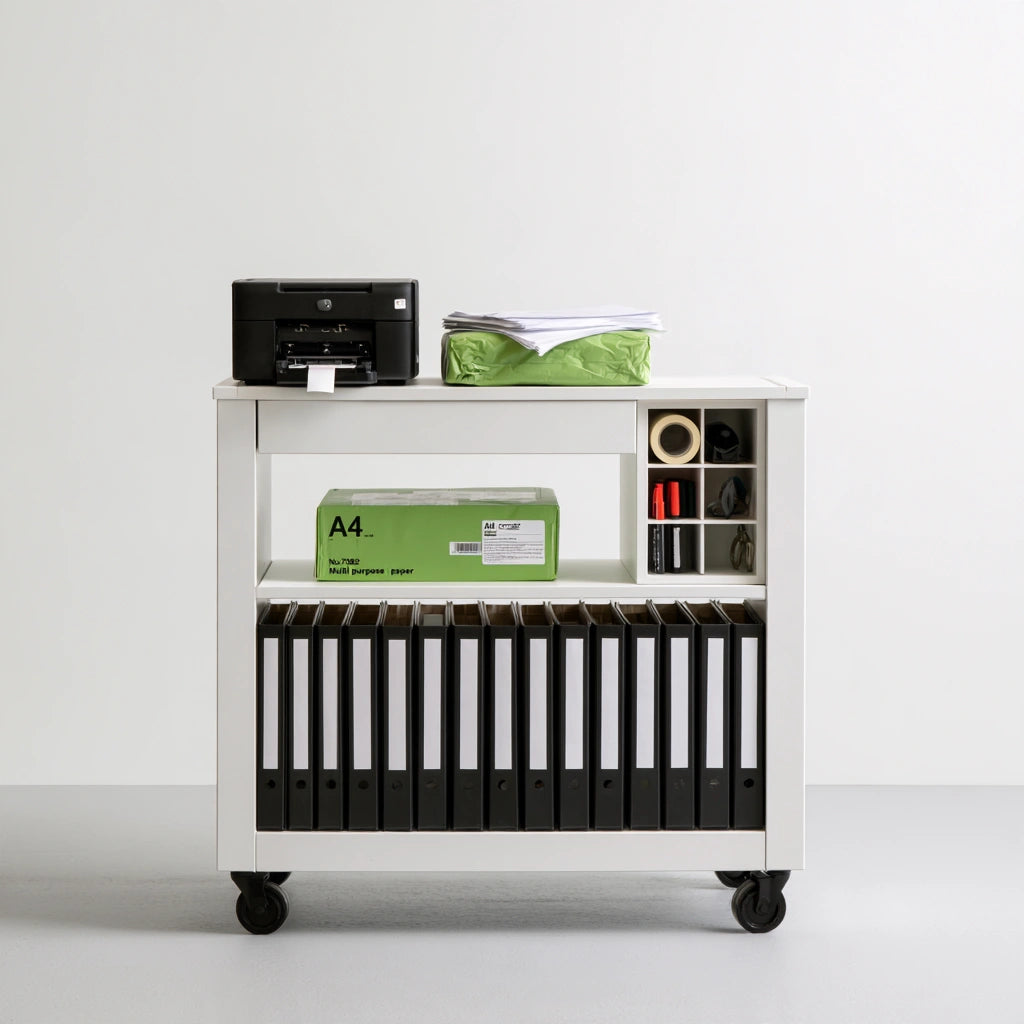 Chariot de rangement en bois sur roulettes, coloris blanc