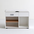 Banc à chaussures avec assise rembourrée en bois, coloris blanc