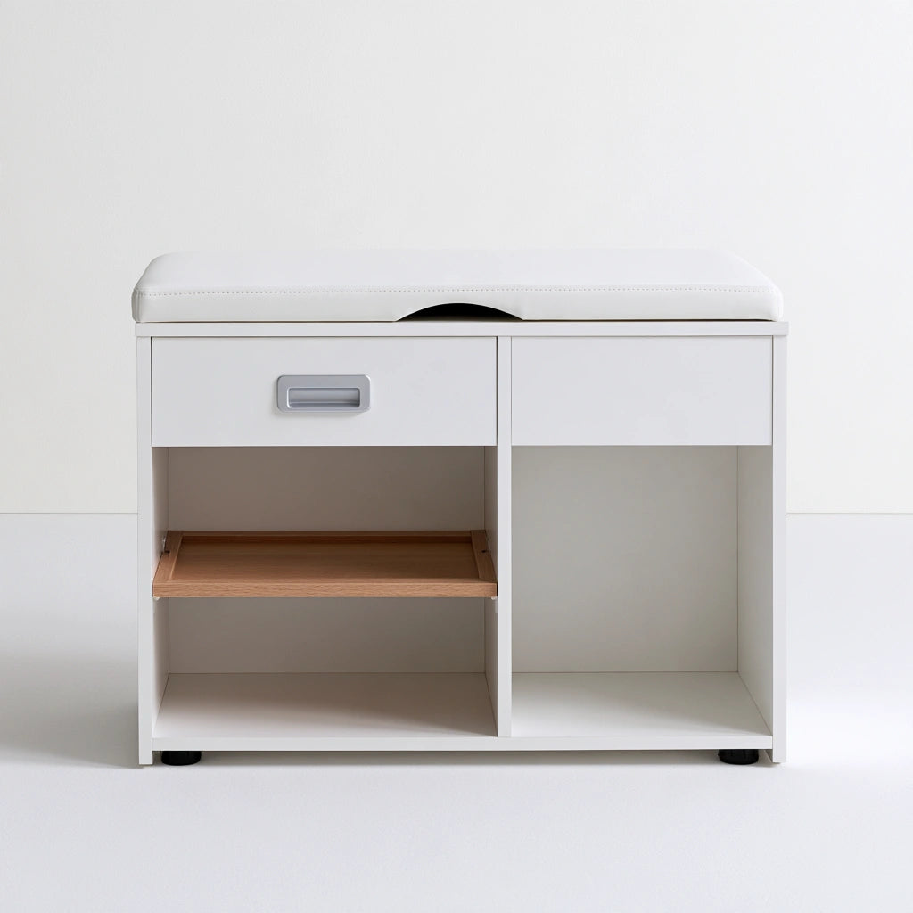 Banc à chaussures avec assise rembourrée en bois, coloris blanc