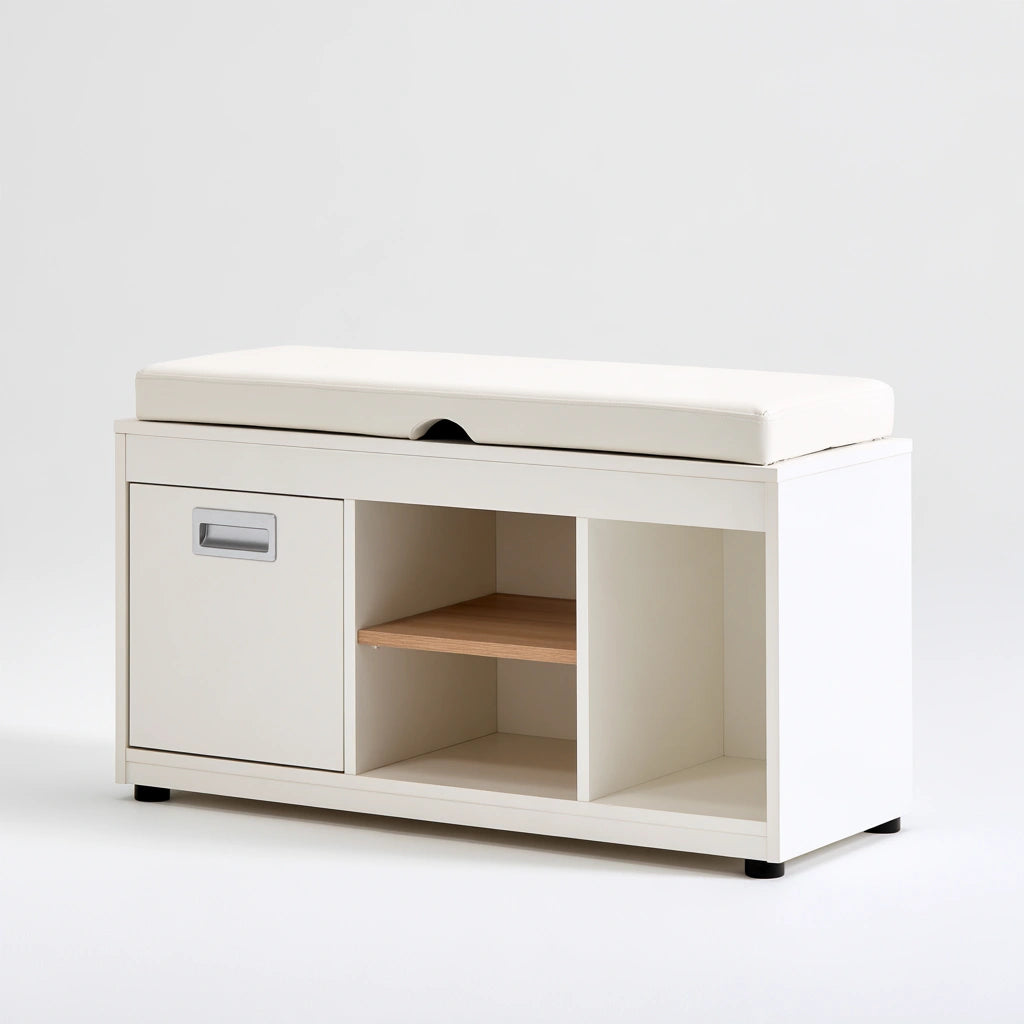 Banc à chaussures avec assise rembourrée en bois, coloris blanc