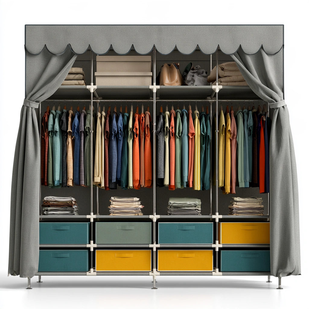 Armoire de rangement en tissu avec rangement, coloris gris