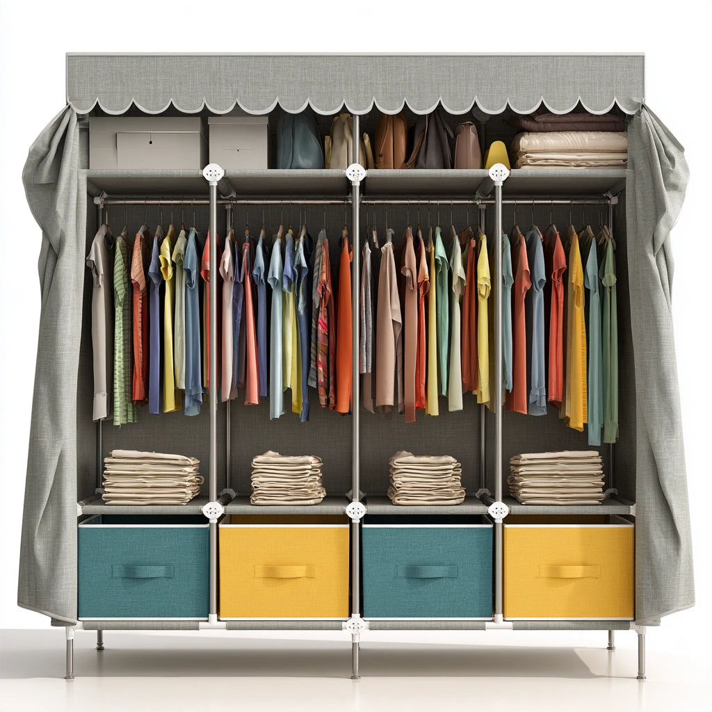 Armoire de rangement en tissu avec rangement, coloris gris