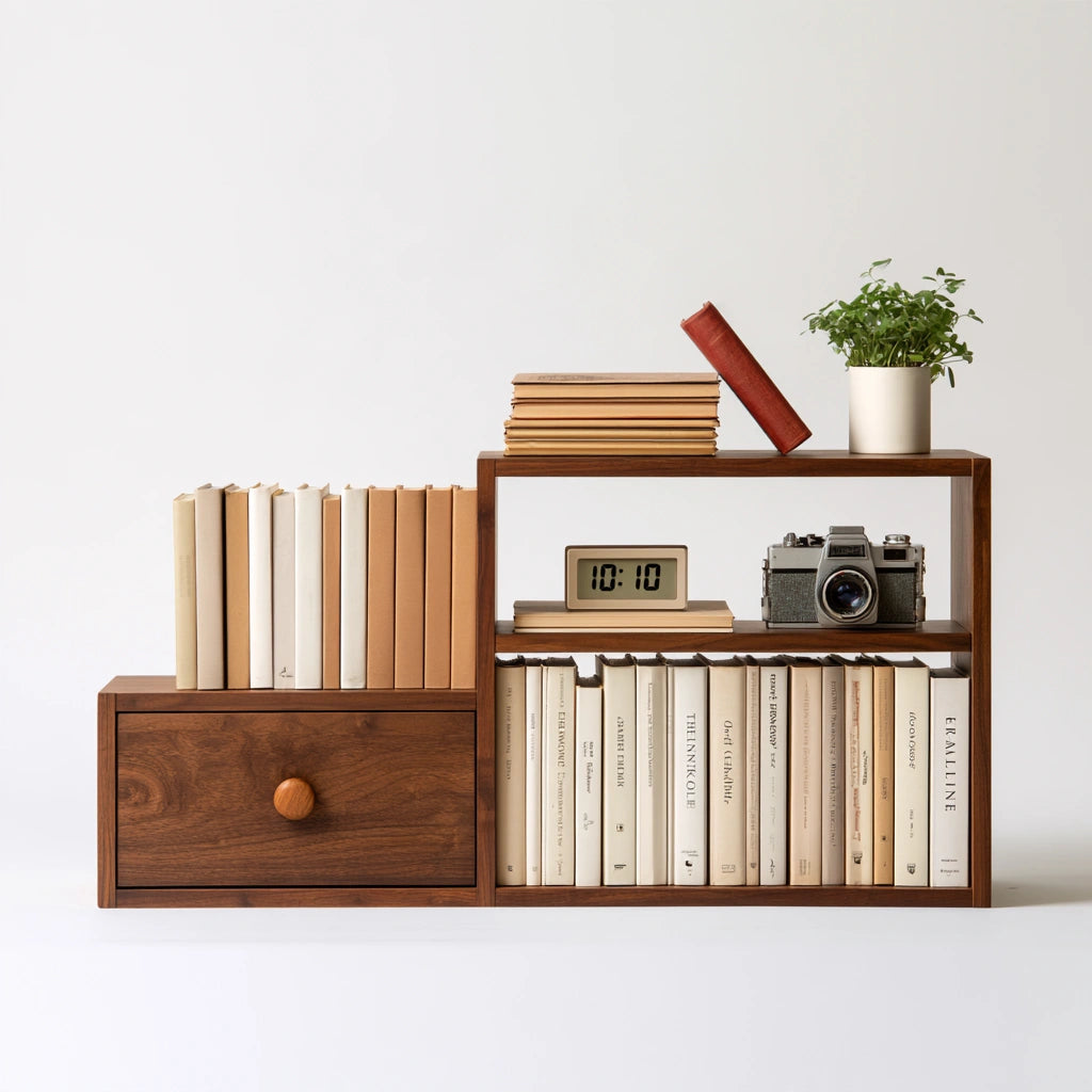 Bibliothèque de bureau en bois réglable, coloris brun