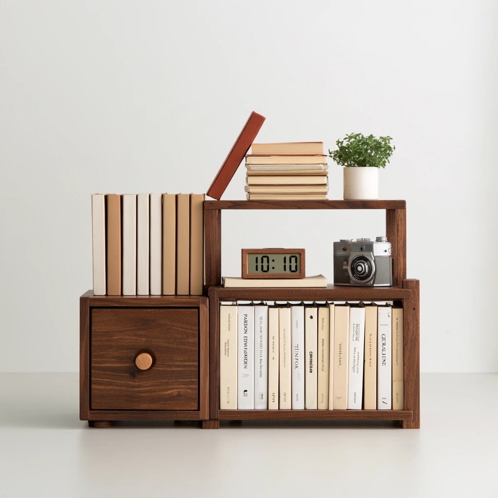 Bibliothèque de bureau en bois réglable, coloris brun